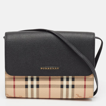 BURBERRY Black/Beige Haymarket PVC and Leather Loxley Crossbody Bag