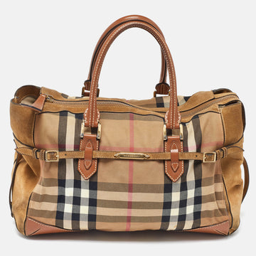 BURBERRY Multicolor House Check Canvas,Suede and Leather Tote