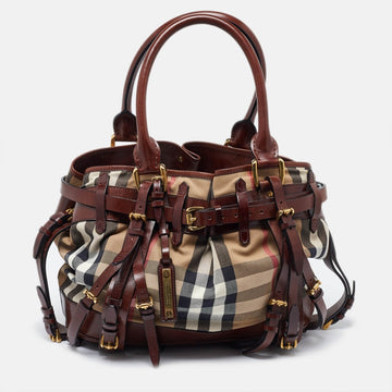 BURBERRY Brown/Beige House Check Fabric and Leather Tote