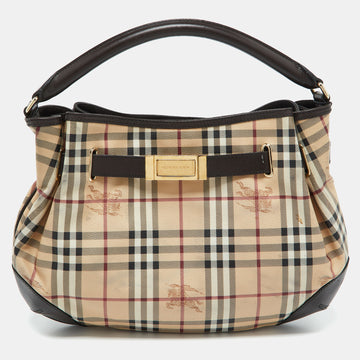 BURBERRY Beige/Brown Haymarket Check Coated Canvas and Leather Medium Willenmore Hobo