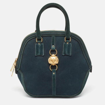 BURBERRY Dark Green Nubuck Leather Orchard Satchel