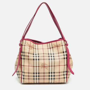 BURBERRY Pink/Beige Haymarket Check Coated Canvas and Leather Small Canterbury Tote