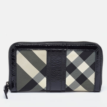 BURBERRY Grey/Black Patent Leather and Nylon Penrose Flap Wallet