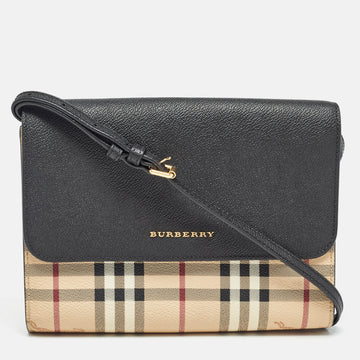 BURBERRY Black/Beige Haymarket PVC Small Loxley Crossbody Bag