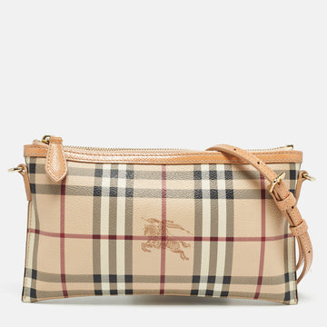 BURBERRY Peach/Beige Haymarket Coated Canvas Crossbody Bag