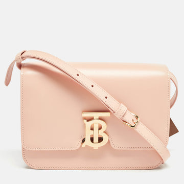 BURBERRY Peach Pink Leather Small TB Shoulder Bag