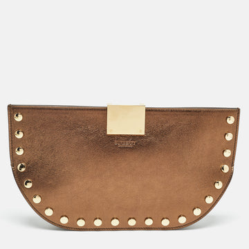 BURBERRY Bronze Leather Studded Olympia Clutch