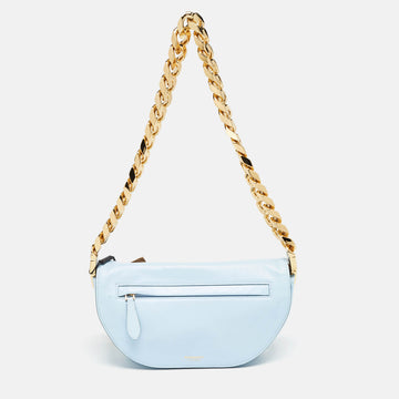 BURBERRY Pale Blue Leather Small Olympia Chain Shoulder Bag