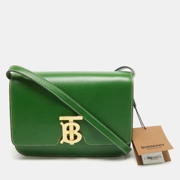 BURBERRY Green Leather Small TB Shoulder Bag