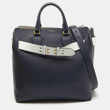 BURBERRY Navy Blue/White Leather Large Belt Bag