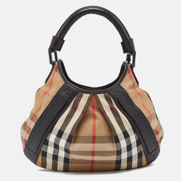 BURBERRY Black/Beige House Check Canvas and Leather Phoebe Hobo