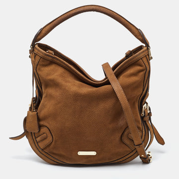 BURBERRY Brown Nubuck Leather Hobo