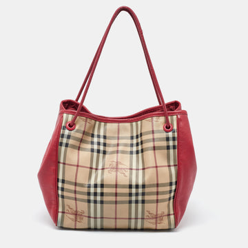 BURBERRY Beige/Pink Haymarket Check PVC and Leather Small Canterbury Tote