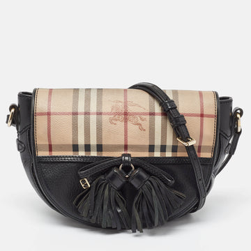 BURBERRY Black/Beige Haymarket Coated Canvas and Leather Maydown Crossbody Bag