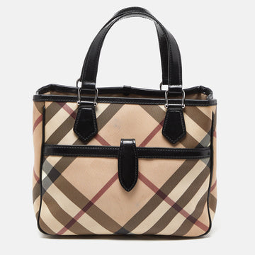 BURBERRY Beige/Black Super Nova Check PVC and Patent Leather Tote