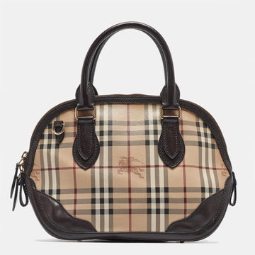 BURBERRY Beige/Dark Brown House Check Coated Canvas and Leather Orchard Bag