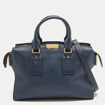 BURBERRY Blue Pebbled Leather Clifton Satchel