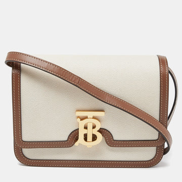 BURBERRY Beige/Brown Canvas and Leather Small TB Shoulder Bag