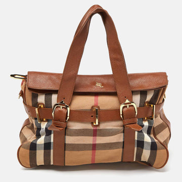 BURBERRY Beige House Check Canvas and Leather Tote
