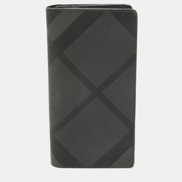 BURBERRY Black Check Coated Canvas Bifold Long Wallet