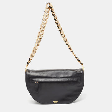 BURBERRY Black Soft Leather Medium Olympia Bag