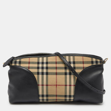BURBERRY Beige/Black House Check Canvas and Leather Chichester Crossbody Bag
