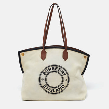 BURBERRY Tri Color Canvas and Leather Large Society Tote
