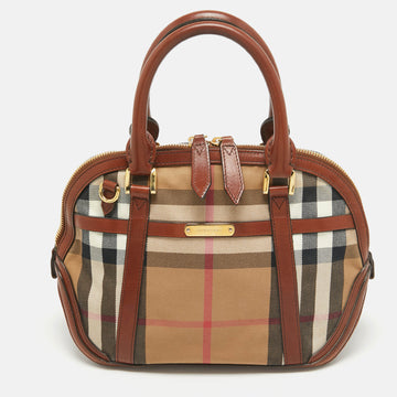 BURBERRY Brown/Beige House Check Fabric and Leather Orchard Bowler Bag