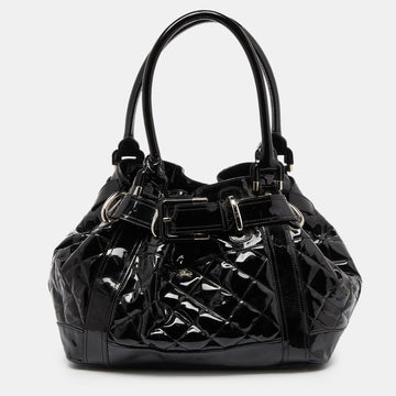 BURBERRY Black Quilted Patent Leather Large Beaton Tote