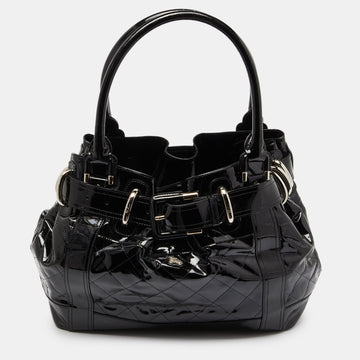 BURBERRY Black Quilted Patent Leather Large Beaton Tote