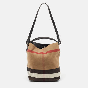 BURBERRY Black/Beige House Check Canvas and Leather Ashby Hobo