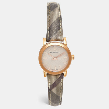 BURBERRY Rose Gold PVD Coated Stainless Steel Canvas Leather The City BU9236 Women's Wristwatch 26 mm