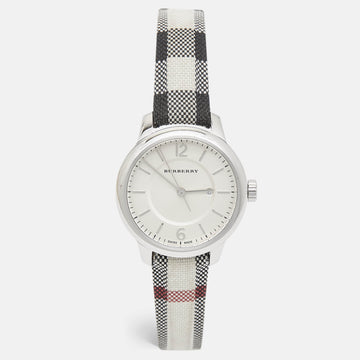 BURBERRY Silver Stainless Steel Leather Canvas The Classic BU10103 Women's Wristwatch 32 mm