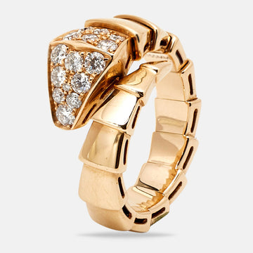 BVLGARI Serpenti Viper Diamond 18k Rose Gold Ring SIze 51