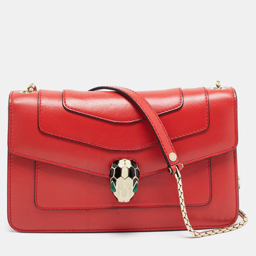 BVLGARI Red Leather Serpenti Forever East West Shoulder Bag