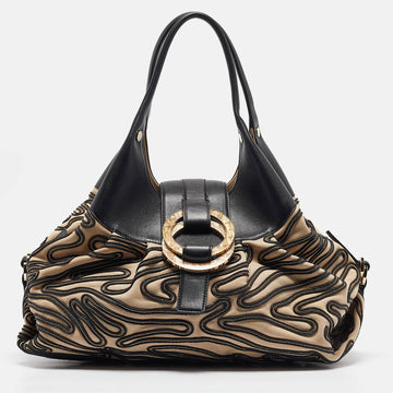 BVLGARI Beige/Black Leather Labyrinth Chandra Hobo