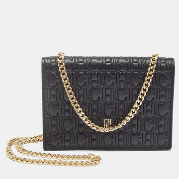 CAROLINA HERRERA Monogram Embossed Leather Chain Card Case