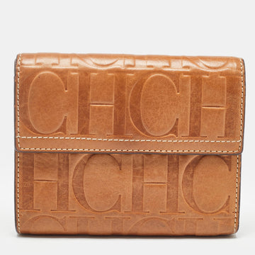 CAROLINA HERRERA Brown Monogram Embossed Leather Trifold Wallet
