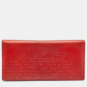 CAROLINA HERRERA Red Monogram Embossed Leather Bifold Long Wallet