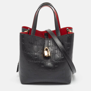 CAROLINA HERRERA Black Monogram Embossed Leather Small Matryoshka Locked Tote