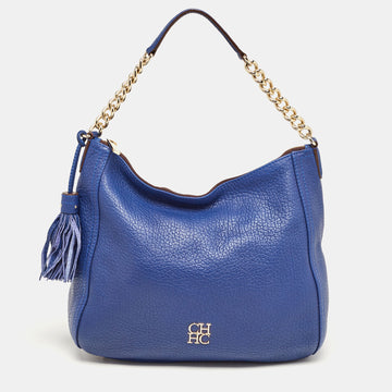 CAROLINA HERRERA Blue Leather Chain Tassel Hobo