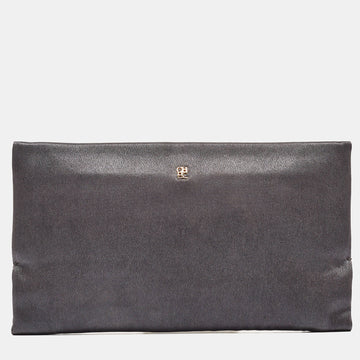 CAROLINA HERRERA Grey Satin Frame Clutch