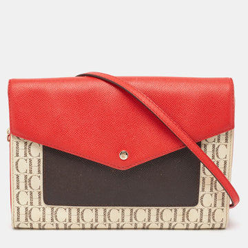 CAROLINA HERRERA Red/Brown Signature Coated Canvas and Leather Envelope Flap Bag