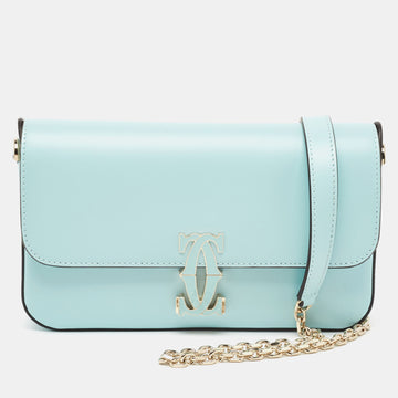 CARTIER Baby Blue Leather Mini C De  Chain Bag