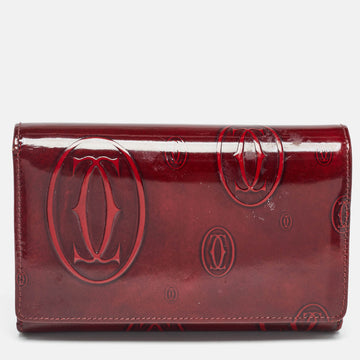 CARTIER Burgundy Patent Leather Happy Birthday Continental Wallet