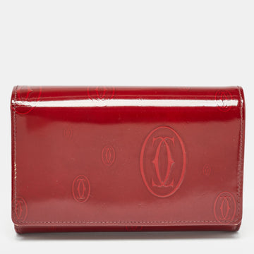 CARTIER Burgundy Patent Leather Happy Birthday Compact Wallet