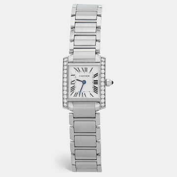 CARTIER Silver Stainless Steel Diamond Tank Francaise W4TA0008 Women's Wristwatch 20 mm