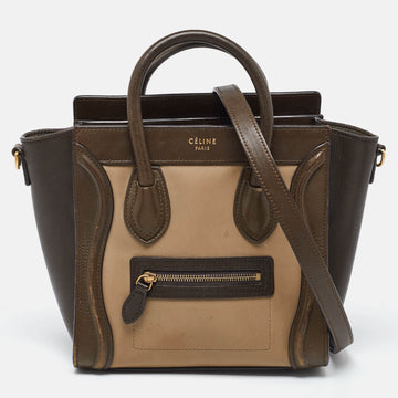 CELINE Green/Beige Leather Nano Luggage Tote