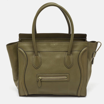 CELINE Olive Green Leather Shoulder Luggage Tote