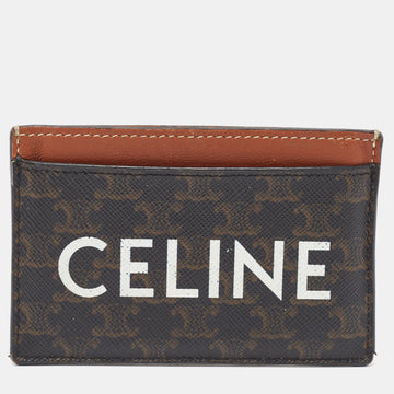CELINE Brown Macadam Coated Canvas and Leather Card Holder